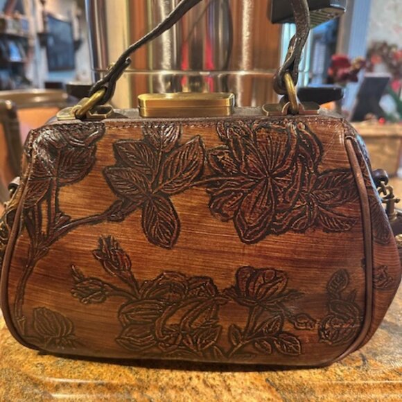 Patricia Nash Leather Very Good Condition Brown Barkleaves Gracchi Purse - Picture 2 of 7